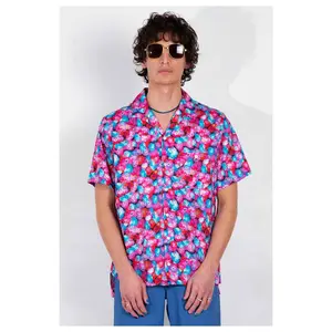 Desi Camp Collar Red Floral Dream Print Short Sleeve Shirt