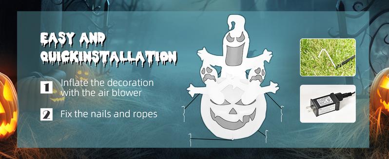 HOMCOM 6' Inflatable Halloween Jack-O-Lantern Pumpkin and Ghosts , Blow Up Outdoor LED Yard Display, Waterproof