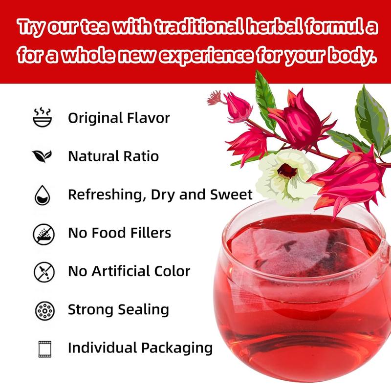 120 Hibiscus Tea Bags | 100% Pure Hibiscus Flower | Sugar-Free, Caffeine-Free Herbal Tea | Double Chamber, Individually Wrapped Bags| Rich in Natural Goodness and Flavor