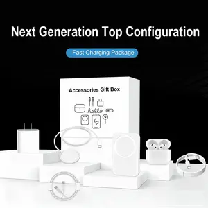 6-in-1 Charging & Audio Accessory Kit,Wireless Charging Pad, Bluetooth Earbuds,5000mAh Magnetic Alignment Power Bank,USB-C & USB-C to Lightning Cables, Adapter, Ring Sticker – For iPhone & Android