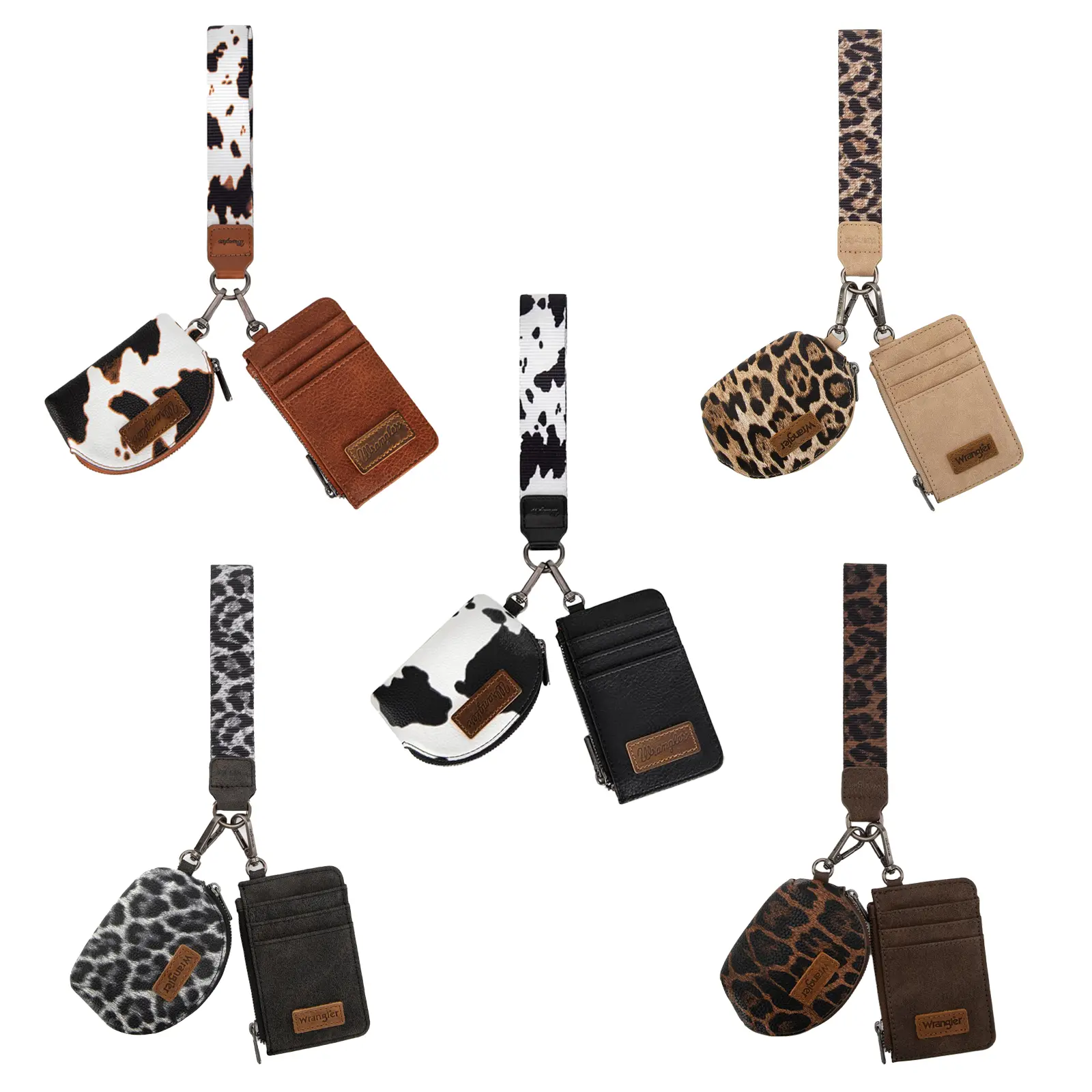 Wrangler Leopard KeyChain Wristlet Wallets for Women Western Dual Pouch Card Holder Wallet With Zipper