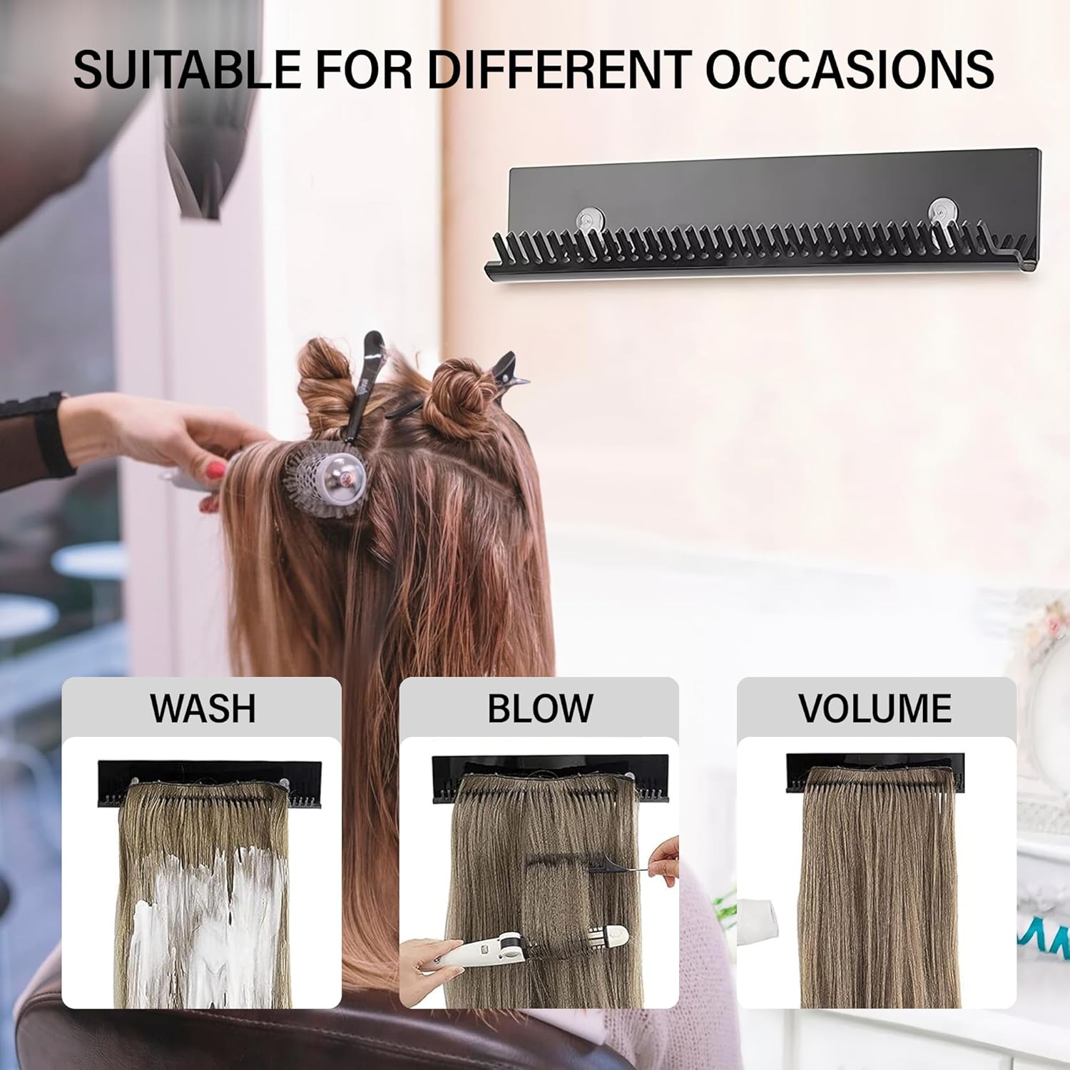 Hair Extension Holder Weft Holder Braiding Hair Rack with 2 Suction Cups for Extra Wide Wefts Including Halos, Hand Tied Wefts, Beaded Wefts & Full