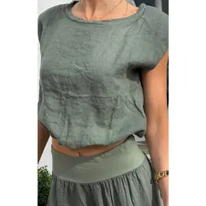 Linen Cropped Blouson Top