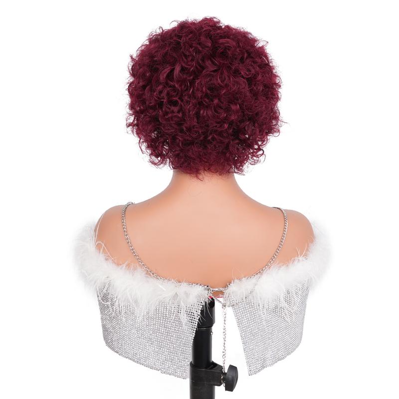 13X1 Curly Lace Front Wig 6 Inch Curly Lace Front Human Hair Wigs - Customized Ginger Blonde Wine red Colored Short Pixie Cut Water Wave Dark Rooted To Ginger Orange Color - 13x1 Transparent Lace Frontal Wigs For Women