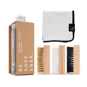 RESHOEVN8R ESSENTIAL SHOE CLEANING KIT - 4OZ CLEANER SOLUTION, SOFT, MEDIUM, STIFF BRUSH, MICROFIBER TOWEL FOR SNEAKERS