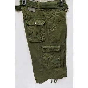 Men's Stylish 8 Pocket Olive Cargo Shorts (w/Belt)