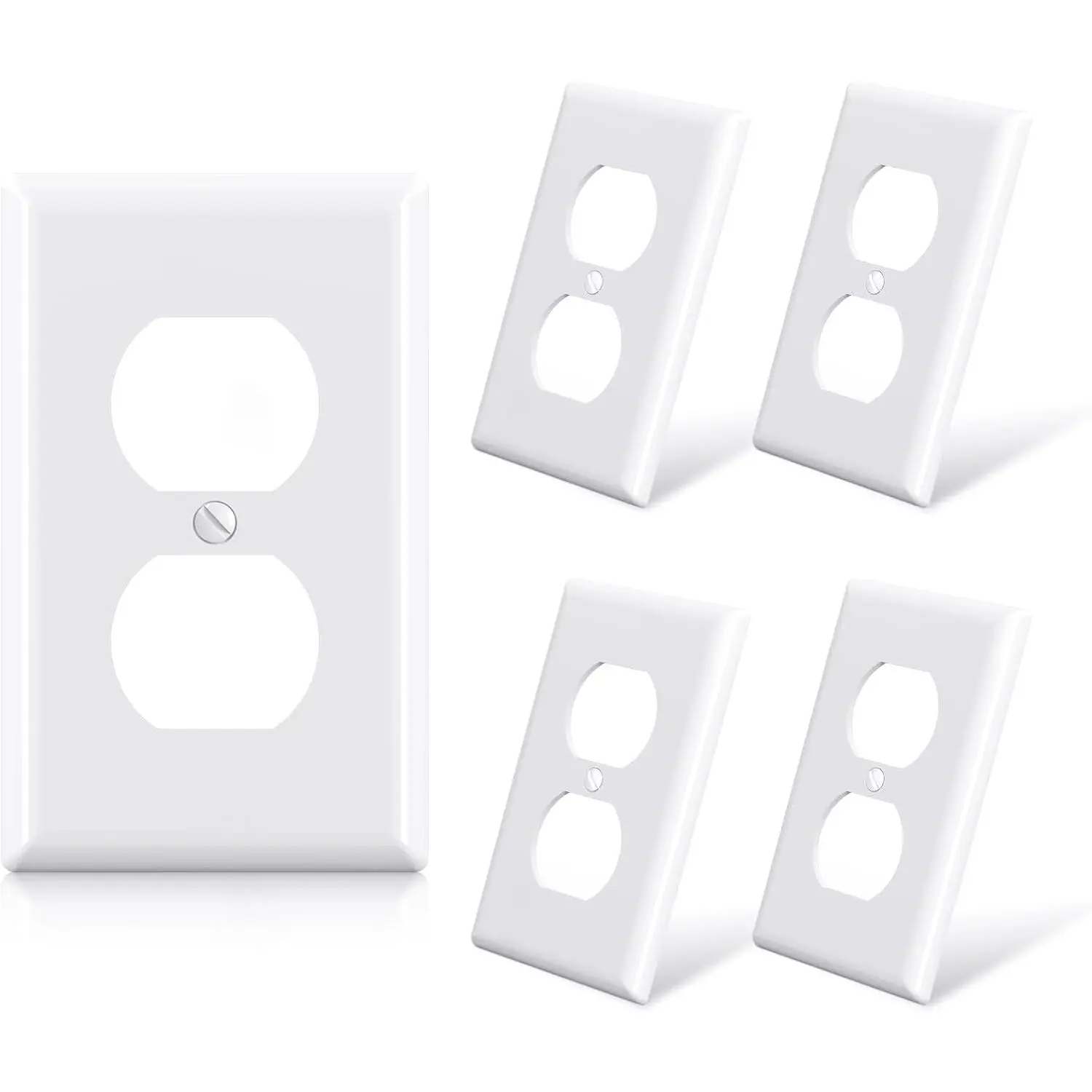 Duplex Receptacle Outlet Covers, 1-Gang Standard Size Wall Plates, Unbreakable Polycarbonate Dual Outlet Faceplates Covers, UL Listed, Color-matched Screws Included (5 Pack, Glossy White)
