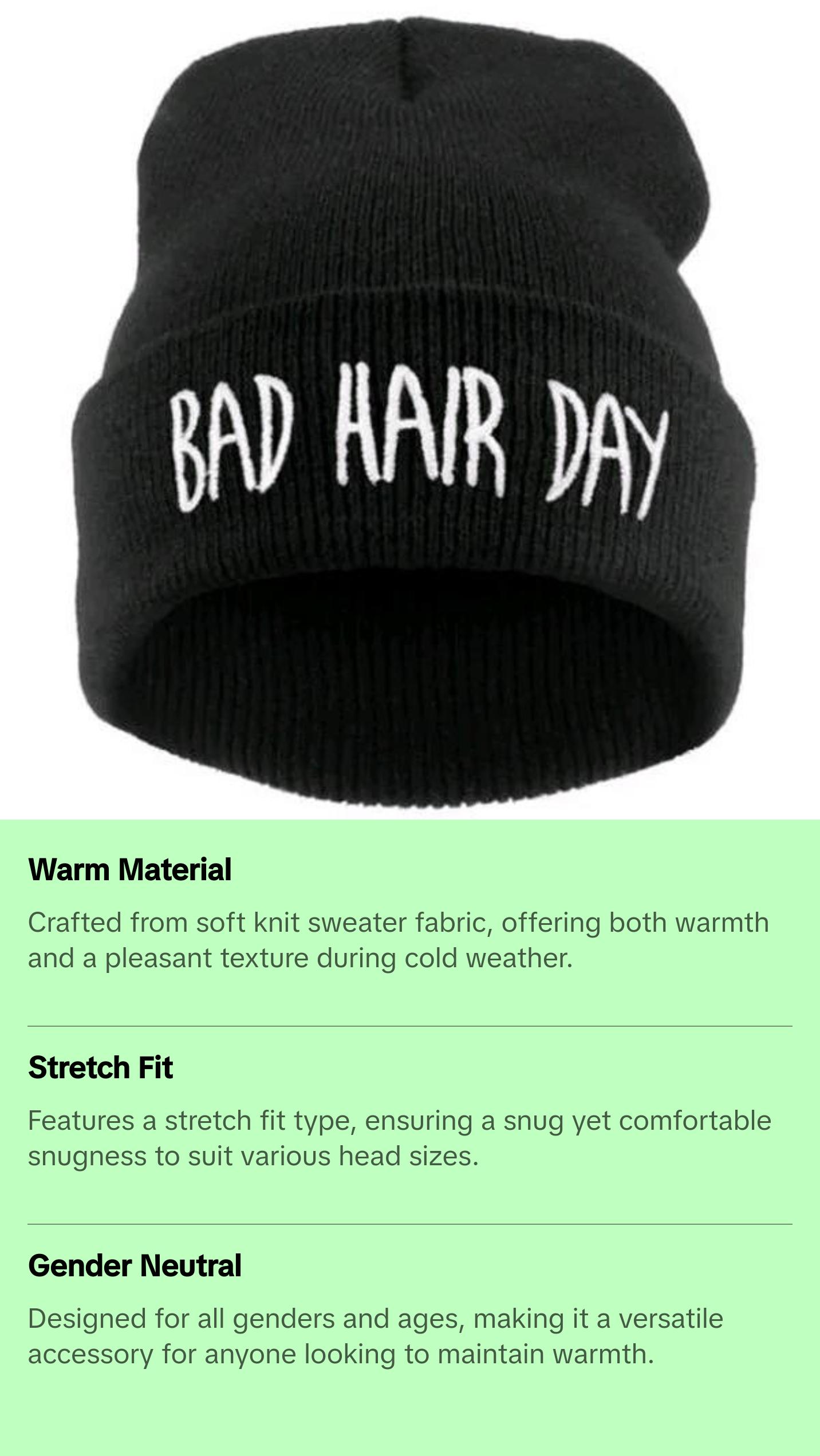 Bad Hair Day Knit Sweater Beanie Hat for Men and Women - Ultimate Comfort and Warmth