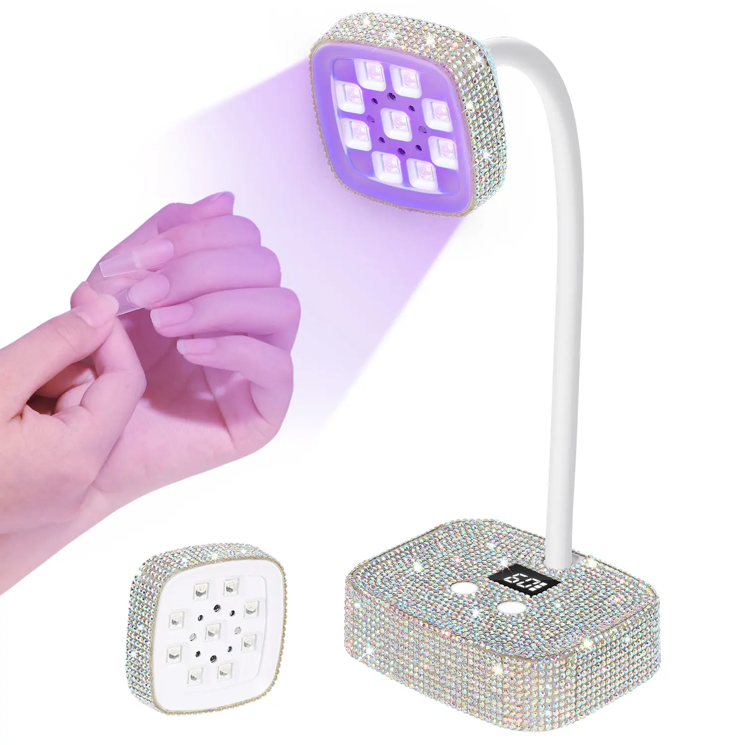 Gooseneck UV LED Nail Lamp, 9 LED 360° Flexible Neck Wireless Cordless Portable Nail Dryer for Fast Curing Gel Polish, Rechargeable Manicure Tool for Home & Professional Salon