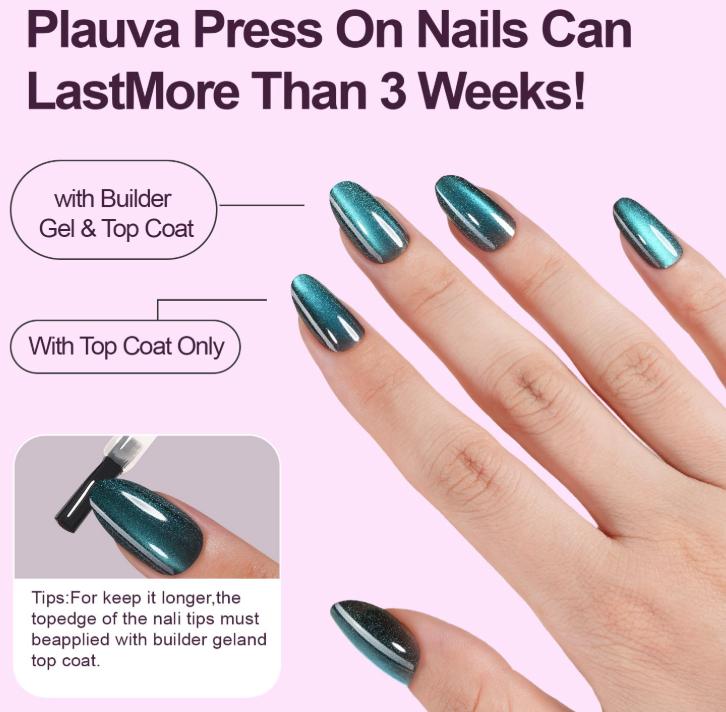 150Pcs Cat Eye Press on Nails, Plauva Short Oval Cat Eye Nail Tips, Glossy Glitter Fake Nails, Soft Gel Stick On Nails for Women and Girls 15 Sizes