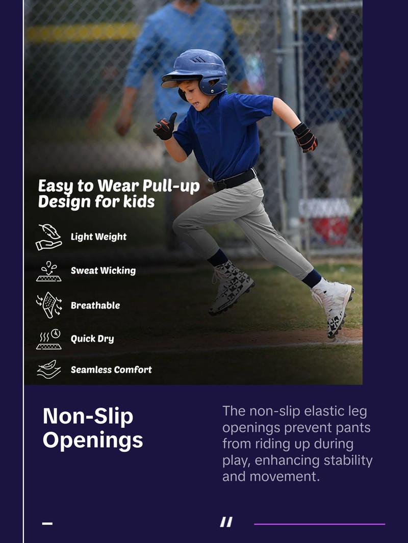 Penveer Pull-Up Youth Baseball Pants, Quarter Open Fly Boys Baseball Pants with Durable Snap & Elastic Bottom, T Ball Pants - (Grey)