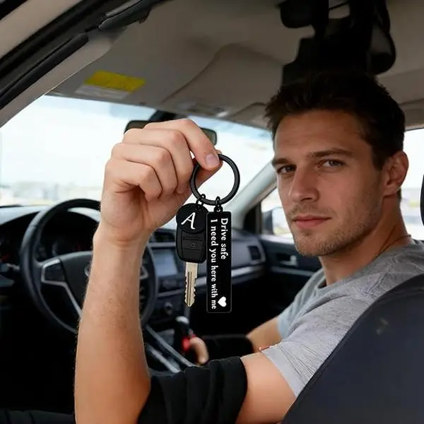 Keychain –Initial Engraved Key Ring – Personalized Gift for Husband, Boyfriend & Family