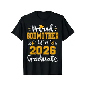 Proud Godmother of A 2026 Graduate Senior 2026 T-Shirt Men's Black Christmas Holiday T-Shirt Casual Short Sleeve Round Neck Tee for Parties Holiday Shoppers
