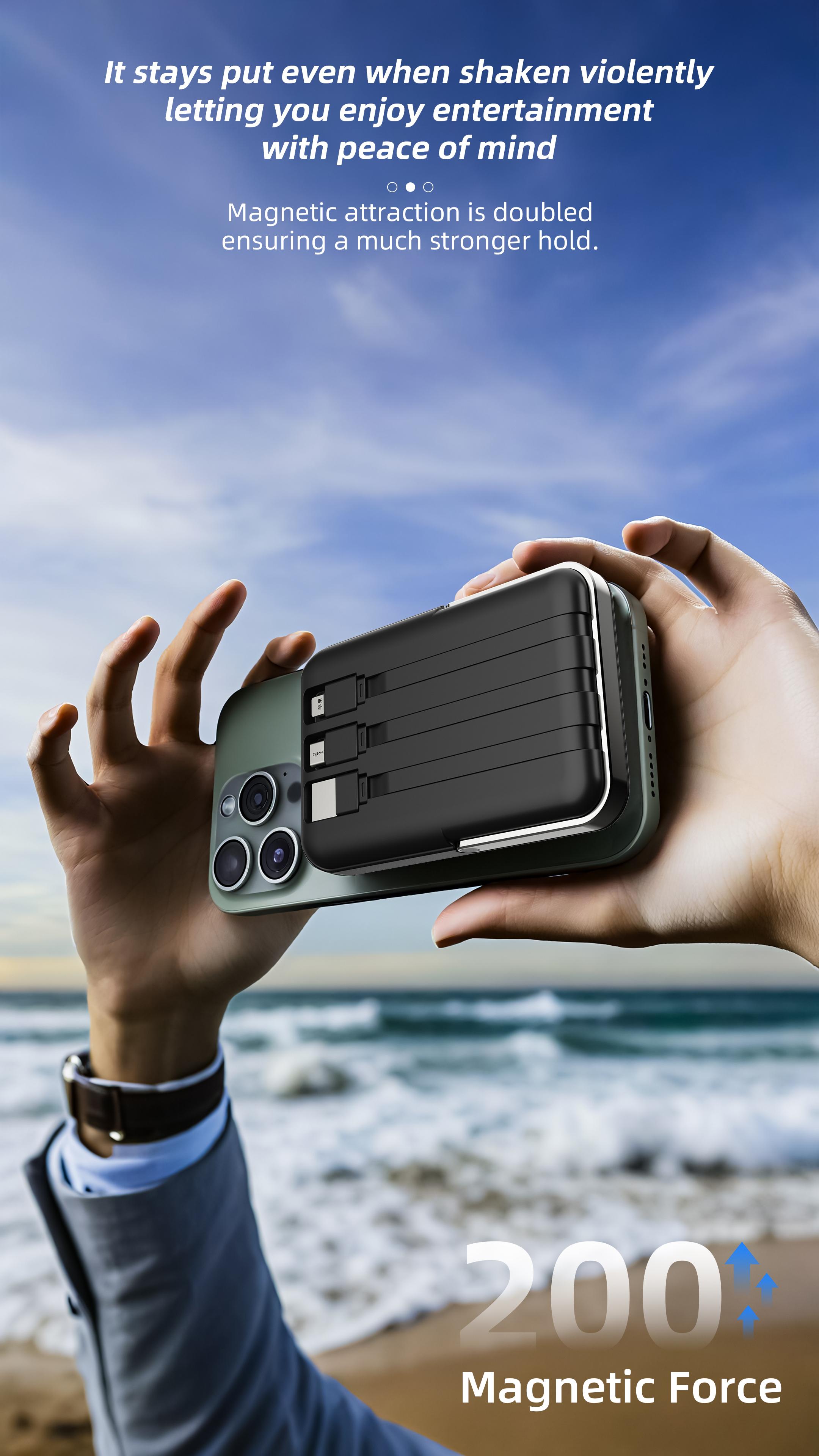 10000mAh Magnetic Power Bank with LED Display - Foldable Wireless Portable Charger, Fast Charging MagSafe Battery Pack for iPhone 17/15/14/13/12, Built-in USB-C Cable - Perfect Outdoor Companion for Phone Charging and Travel Essentials Purple