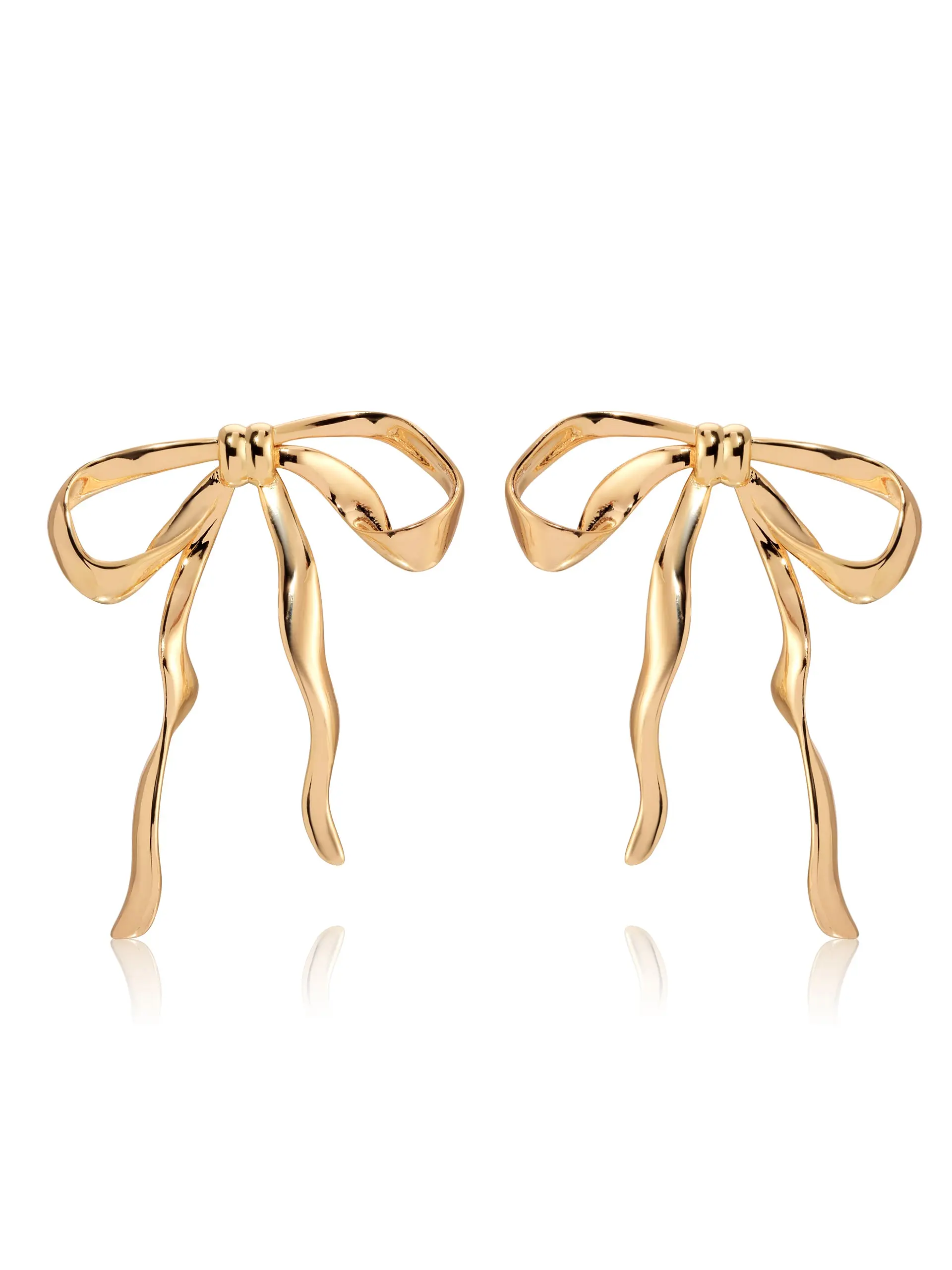 Ettika Bow Organica Earrings 18k Gold Plated Silver Plated 1.9" Length 1.5" Width Post Closure Creative Fashion Jewelry