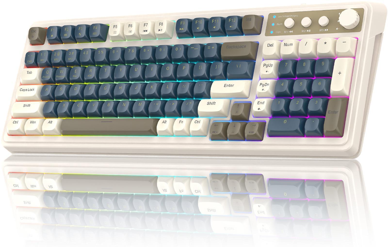 AULA S99 Key Keyboard, Tri-Mode Bluetooth/2.4GHz/USB-C Cute Creamy Gaming Keyboard with Number Pad RGB Backlit, Media Knob Custom for MAC Xbox PC Gamer Valentine's Day gift S99 Keyboard Fixed Keycaps & Switches (Non-Replaceable)