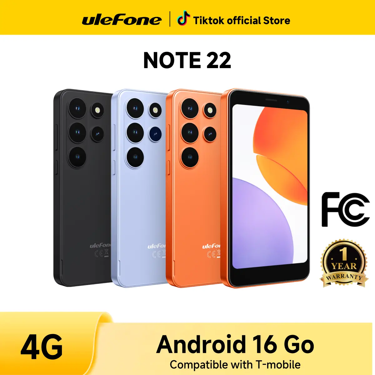 Ulefone Note 22 Unlocked Smartphone - Android 16 Go, Dual SIM, 4G LTE, 20GB Dynamic RAM+32GB ROM (2TB Expandable), 5in Mini Cellphone, Unisoc T7100 CPU, Removable Battery, Compact Mobile Phone for Gifting, Camera