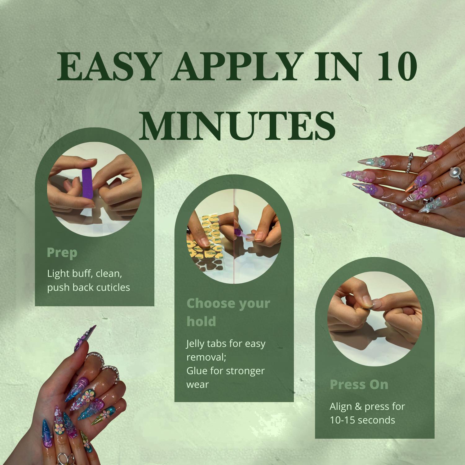 NailPhoria SPRING REVERIE Collection - Handmade Press-On Nails | Reusable, Salon-Quality, Long-Lasting, Glossy Design