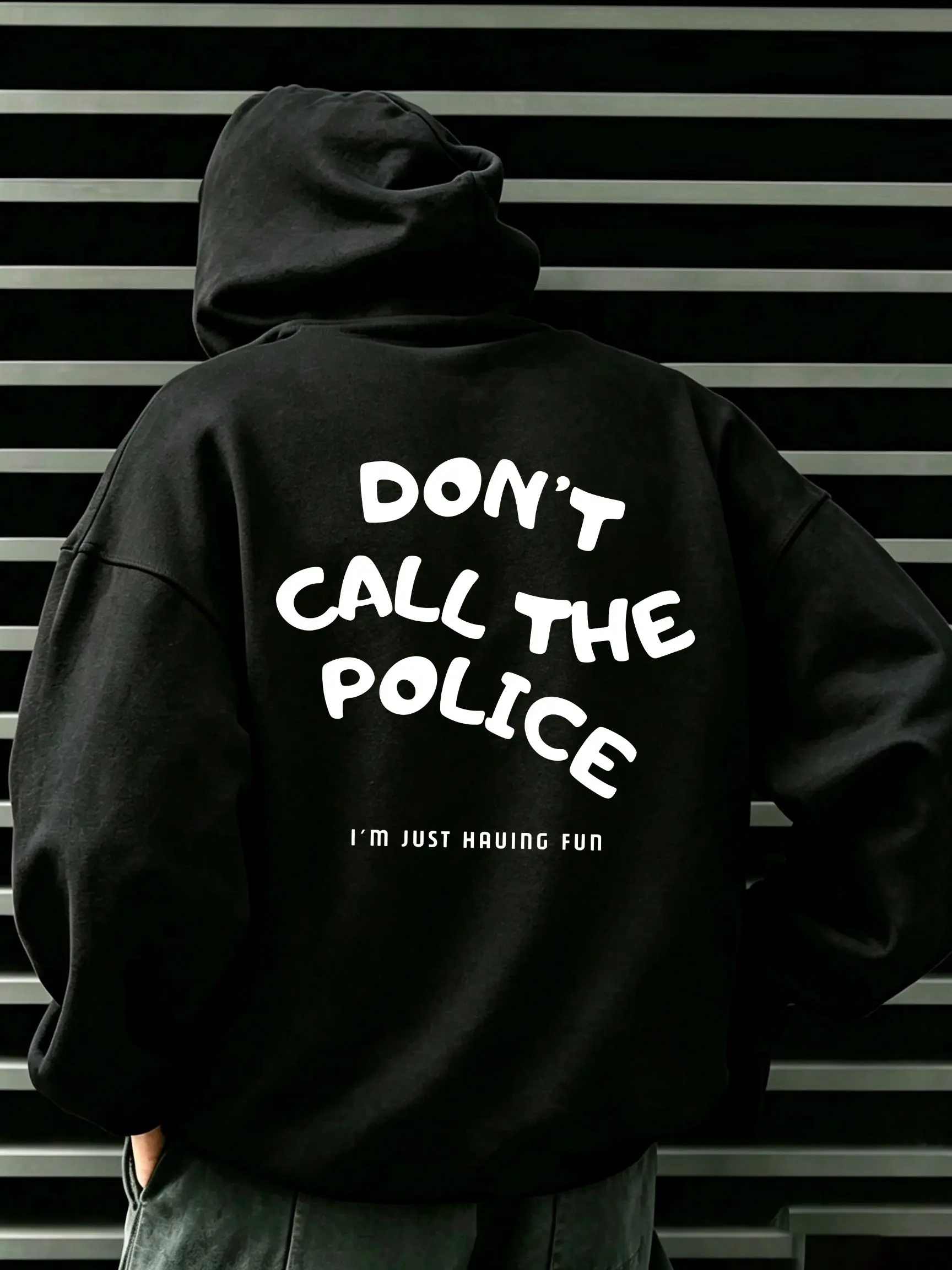 Men's "Don't Call The Police" Humorous Back Slogan Print Hooded Sweatshirt, Oversized Loose Pullover Hoodie
