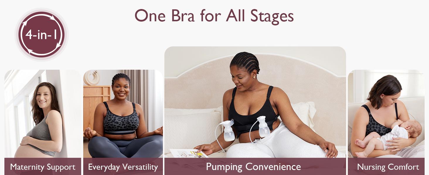 Momcozy 4-in-1 Pumping Bra Hands Free, Fixed Padding Nursing Bra & Maternity Bra, YN12 Wearable Breast Pump Bra Cotton-Nylon Comfort & Support for M5, S12 Pro, Spectra, Elvie, Willow, etc, Large tiktok shop maternity  undies