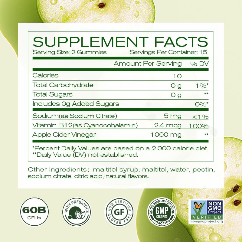 Apple Cider Vinegar Gummies Formulated to Support Normal Energy Levels & Gut Health - Supports Digestion Edible Supplement Dietary Organic Apple Cider Vinegar Gummies Formulated to Support Normal Energy Levels & Gut Health - Supports Digestion Edible Supplement Dietary Organic