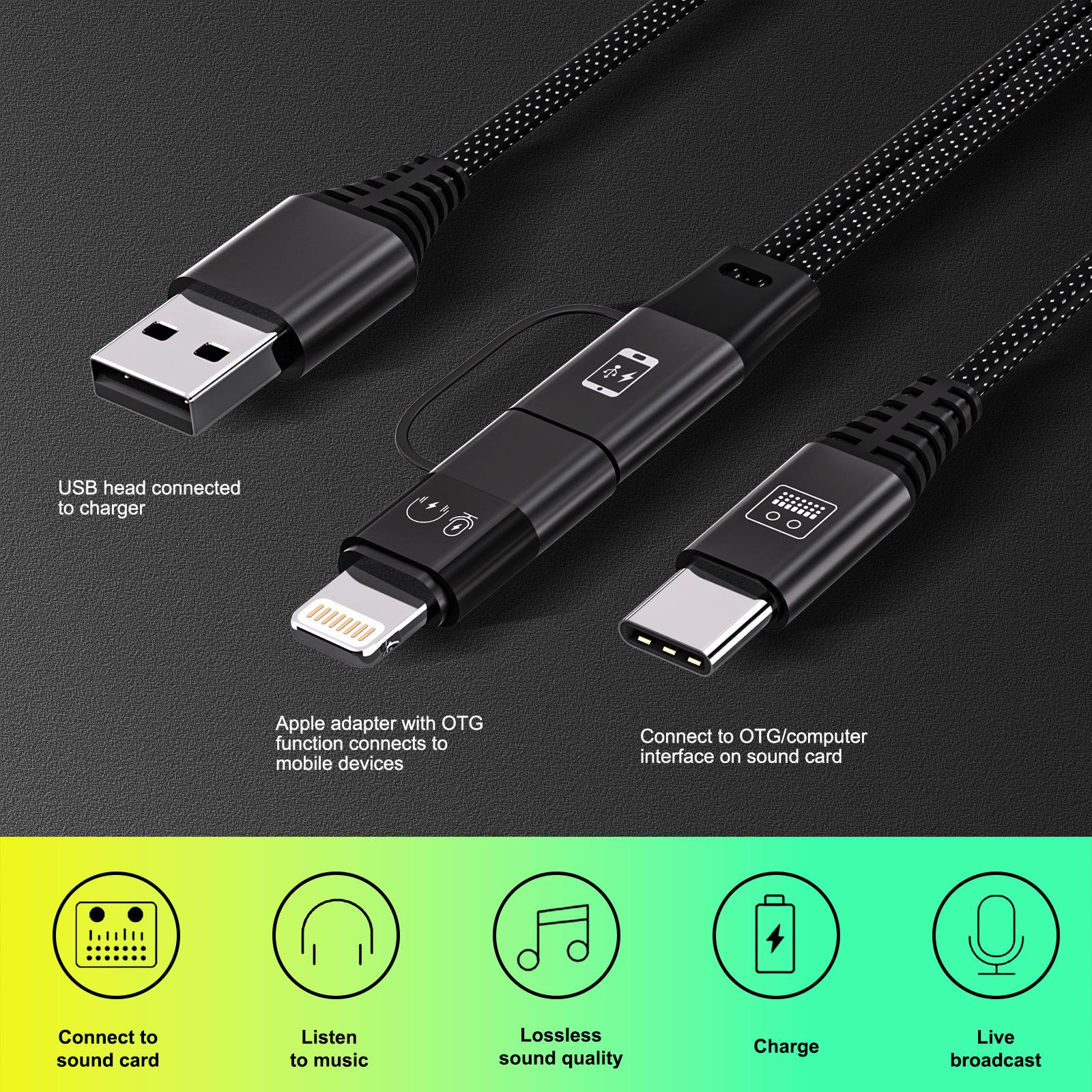 Tenlamp sound card connection cable kit, an accessory pack for the G10 sound card, including an OTG cable, charging cable, and monitoring headphones.