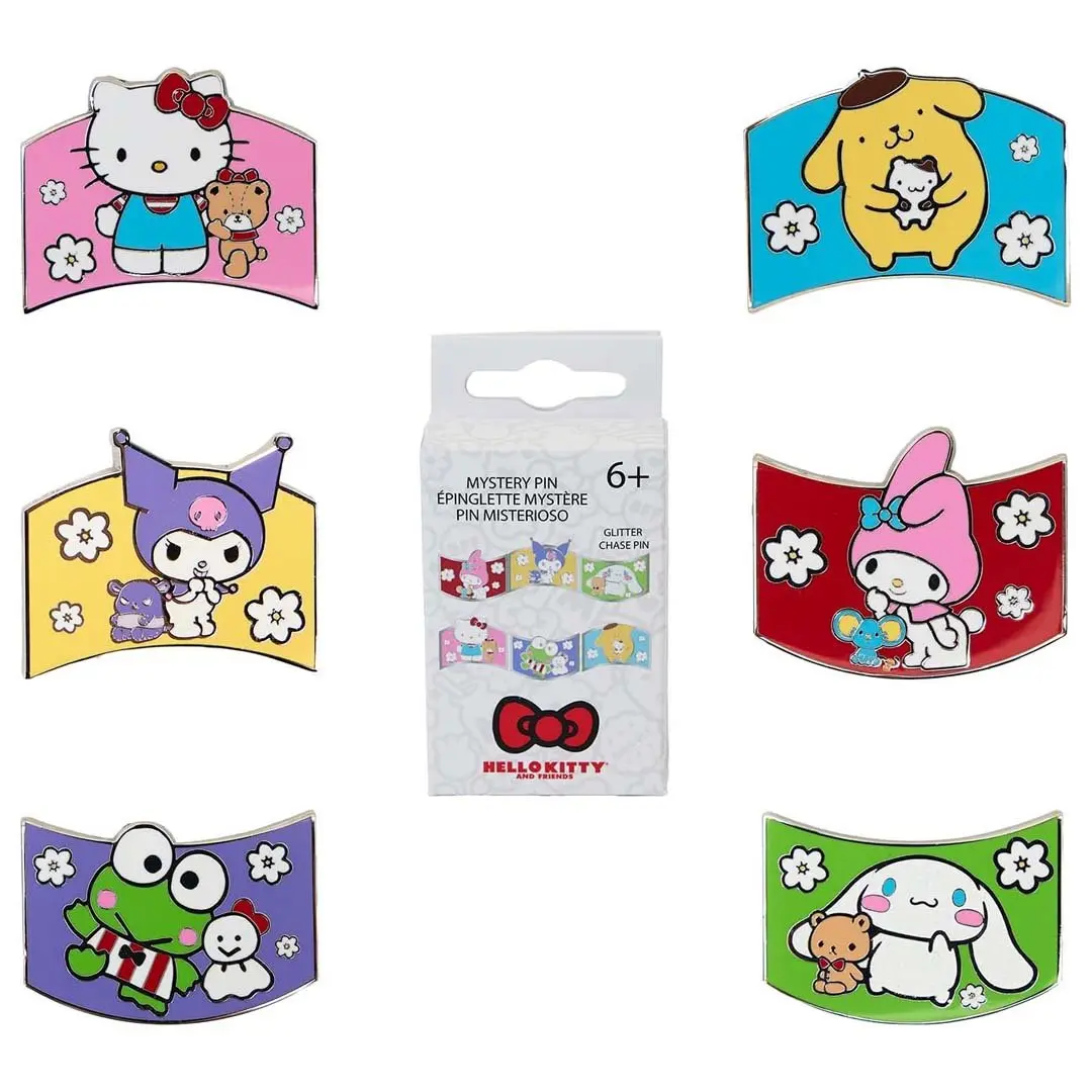 Loungefly Sanrio & Friends Color Block Enamel Pins, Collectible Mystery Box with 1.5" Brooch/Collar Clip & 1-in-12 Glitter Chase, Collectibles, Casual, Enamel Metal, Brooch/Pins, 1.5 Inches Tall, Basic, Fashion Accessory, Metal Coating, Mystery Pin
