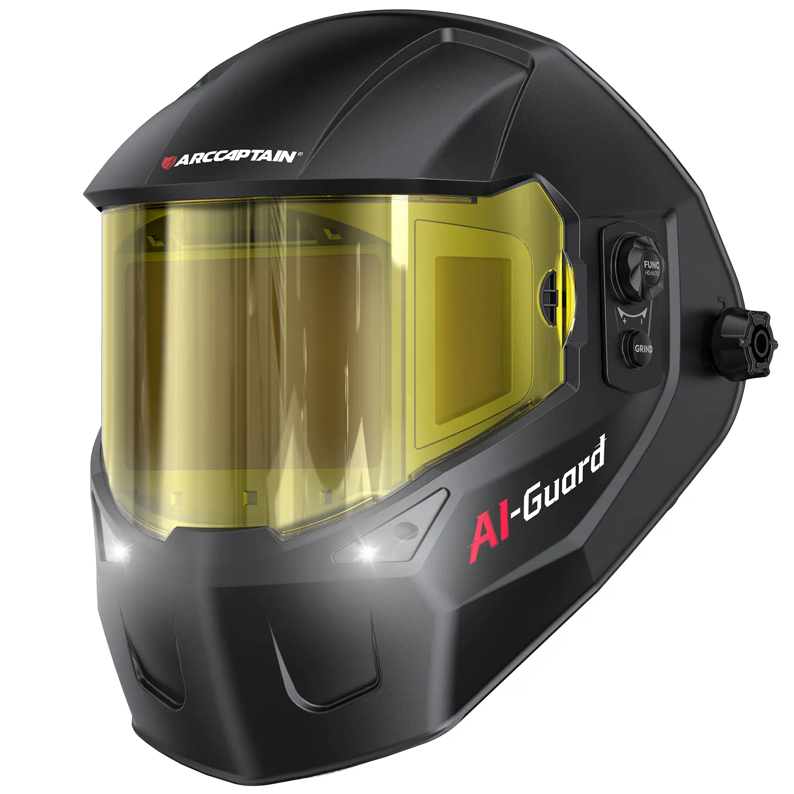 ARCCAPTAIN Intelligent Auto-Shade Welding Helmet, 180° Panoramic Auto-Darkening Hood with Internal Display, True Color 1/1/1/1, Memory & Gradient, Built-in LED Light for TIG/MIG/Stick/Cut/Grind