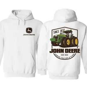 John Deere Vintage Tractor Hoodie, Since 1837 Logo Sand Pullover, Classic Country Workwear, Unisex Farm Apparel, Gift for Farmers