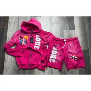 Patch Work Hoodie & Shorts Set (Pink)
