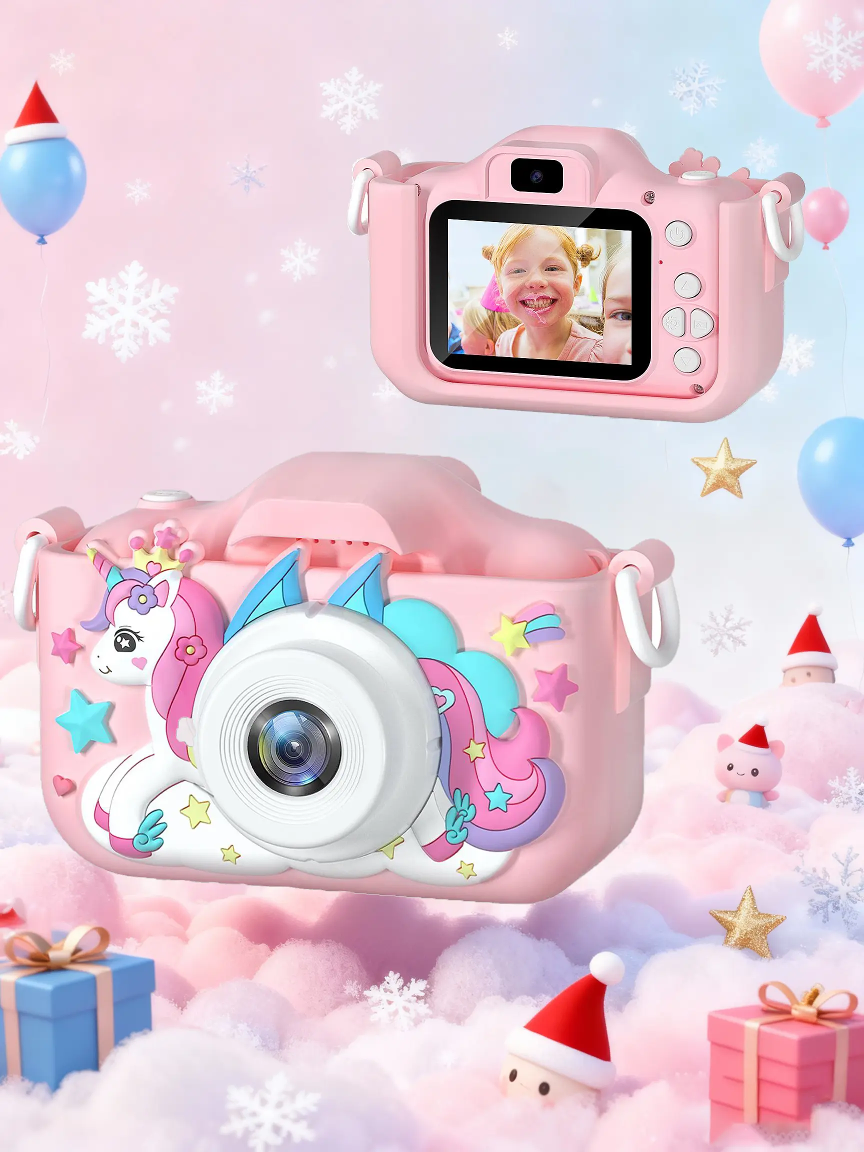 Kids Plastic Electronic Digital Portable Travel Camera Toy - HD Video, Selfie Mode, Cute Silicone Case, Digital Zoom, Lanyard, Rechargeable Battery, Ideal for Ages 3-12, Birthday Gift for 10-12 Girls, Kids' Gadgets, Digital Portable Camera
