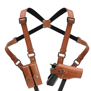Shoulder Holster General Horizontal Gun HolsterAdjustable PU Leather for Concealed Carry withDouble Magazine Pouch - Fit 1911, Glock 17/19/23and Most Kinds of Pistols- for Right Hand use dualmagazine pouch c game