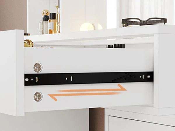 48.8 Inches LED Large Makeup Vanity with HD Mirror Smart LED Lights Charging Station 6 Drawers 4 Shelves Modern White MDF Board Storage for Beauty Lovers