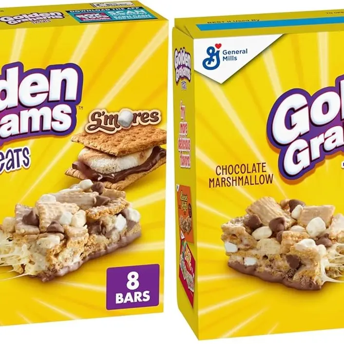 Golden Grahams S'mores Sweet, Crunchy, Crispy Breakfast Cereal Treat Bars - Cupboard-Friendly Snack Bars, 8 ct (Pack of 2)