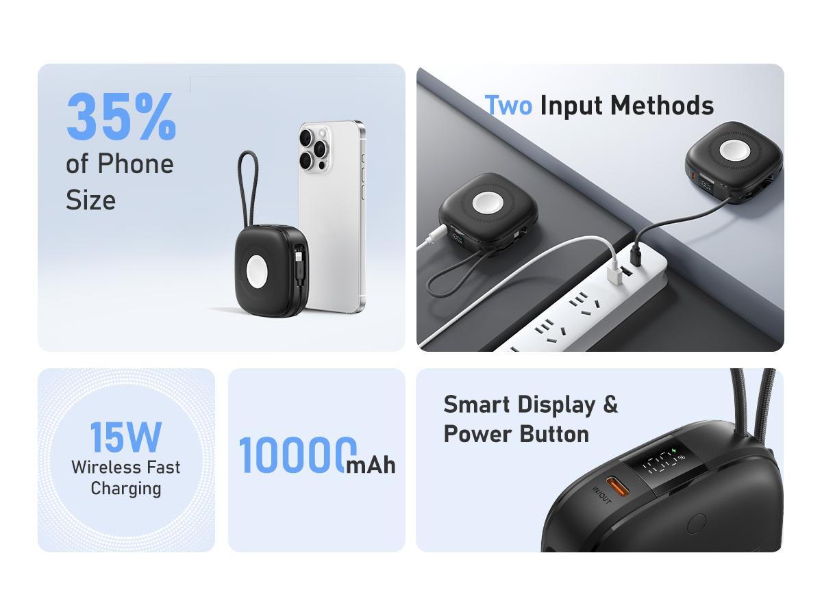 Charmast 10000mAh MagSafe Power Bank 20W Wireless Portable Charger with Built-in USB-C, 3-in-1 Fast Charging for smartphones, wireless earbuds & smartwatches. Lightweight Battery Powered Cable ,Travel Gadgets