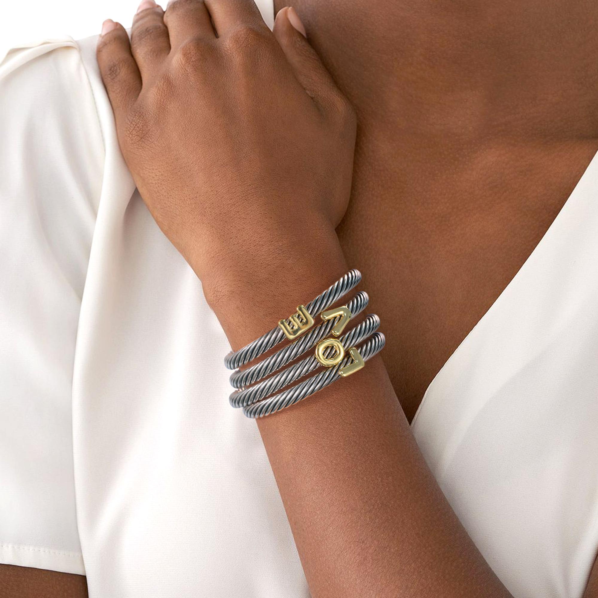 MYTYS 26 Initial Letter Cuff Bracelet Twisted Braided Opening Size Classic Cable Two-tone Design Women's Fashion Trendy Jewellery Accessories