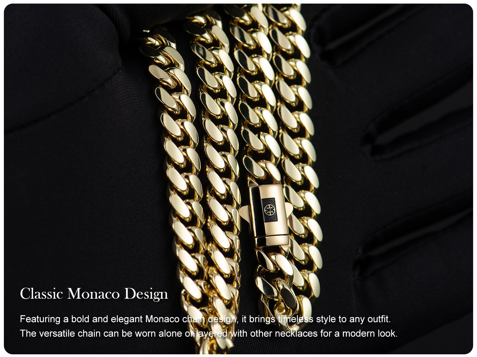 Holylegend 14K Real Gold-Plated Royal Monaco Cuban Necklace, Italian Jewelry for Men & Women, Gift for Fashion Lovers