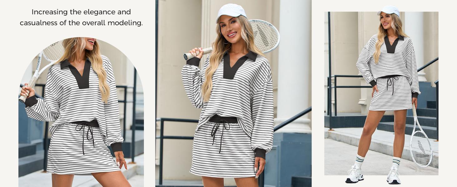 Fisoew Striped 2 Piece Outfits Casual Sweatshirt Skirt Set Long Sleeve Skort Workout Set Matching Lounge Sets Women's Matching Sets Women #Springtok #TikTokShopHolidayHaul #TikTokShopJumpstartSale Fabrics Elastic two piece set Elegance Shorts Fisoew Striped 2 Piece Outfits Casual Sweatshirt Skirt Set Long Sleeve Skort Workout Set Matching Lounge Sets Women's Matching Sets Women #Springtok #TikTokShopHolidayHaul #TikTokShopJumpstartSale Fabrics Elastic two piece set Elegance Shorts