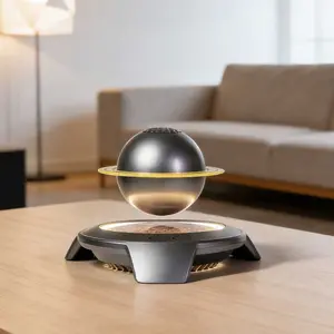 Magnetic Levitation Floating Saturn Bluetooth Speaker with LED Light, 360° Rotating Wireless Music Player, Cosmic Night Light Lamp with Lunar Crater Base, Futuristic Desk & Bedroom Decor, Unique Gift for Music Lovers