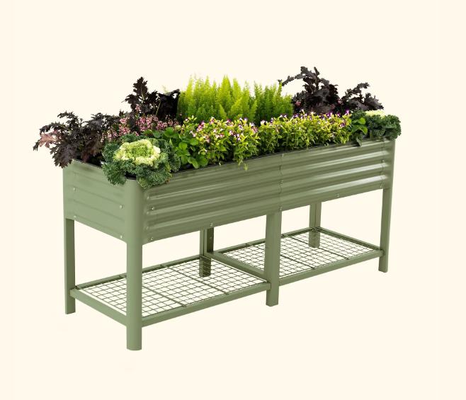 Vego Garden Rolling Elevated Raised Garden Bed V Series with Lockable Wheels & Storage Rack for Patio Porch 700 Lbs Capacity Outdoor Planter Box for Vegetables Flowers Herbs Heavy Duty Olive Green