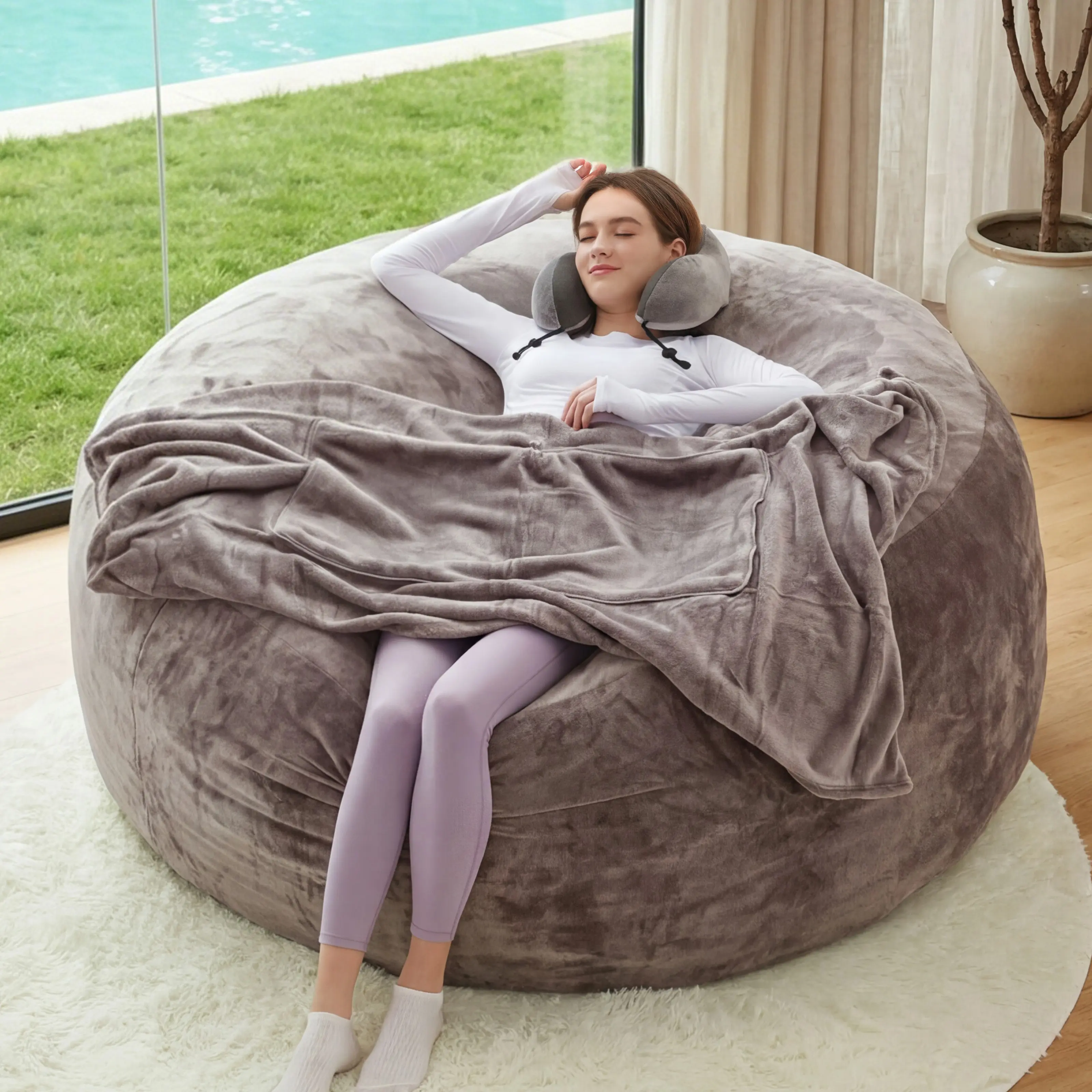3FT/4FT/7FT No Gift, 5FT/Jumbo with 3 Gifts Bean Bag (with Filler) Lazy sofa Beanbag Chairs For Adults Ship Free High-Rebound Memory Foam Filling Furniture Flannel Cover Removable Modern Upholstered Sofa