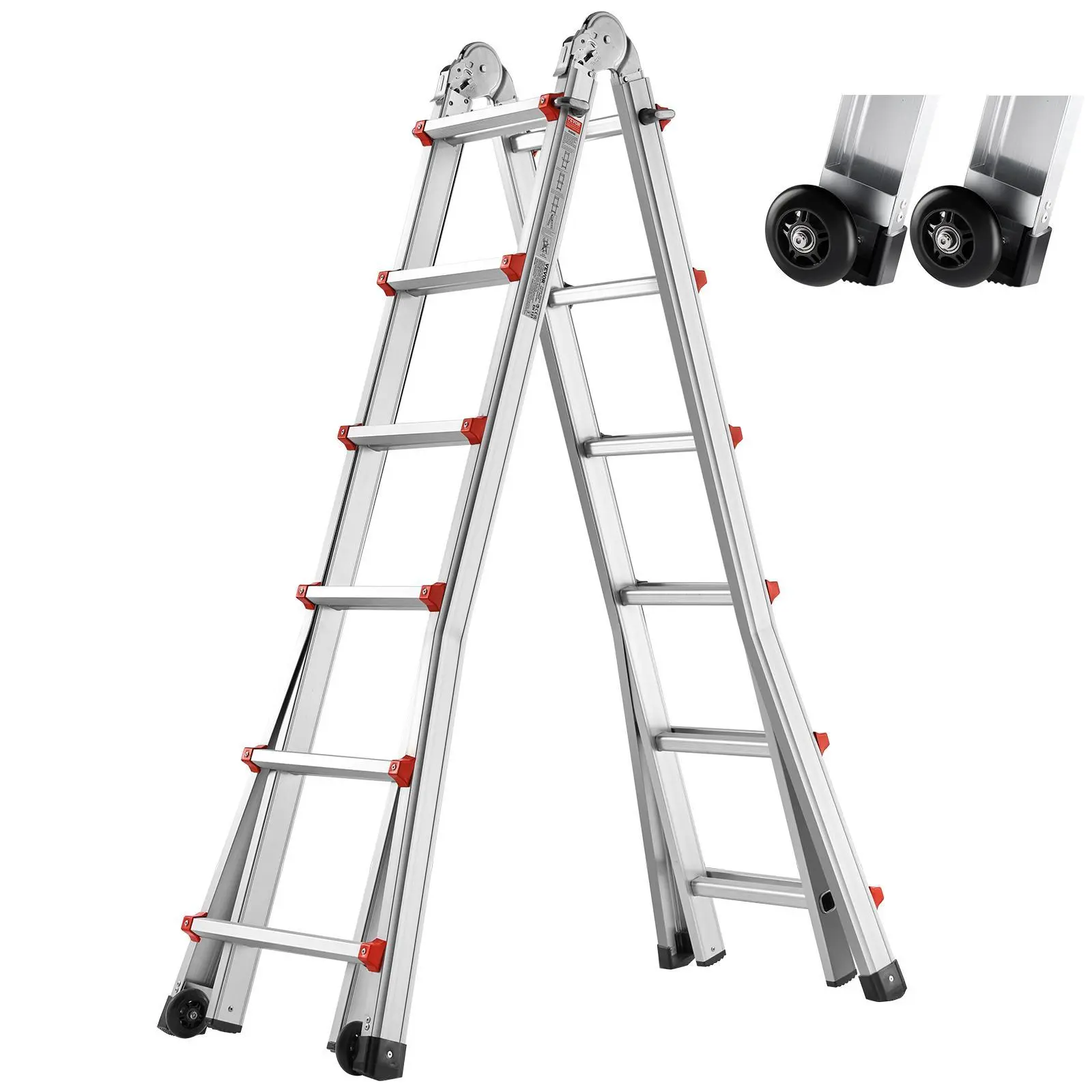 【Summerfinds】VEVOR Telescoping Ladder A Frame with Wheels,  Max. 20 FT Compact Aluminum Extension Ladder, Multi-Function Portable Collapsible RV Ladder, Telescopic Ladder for Homework Stairs Indoor Outdoor Roof, 330lb Load