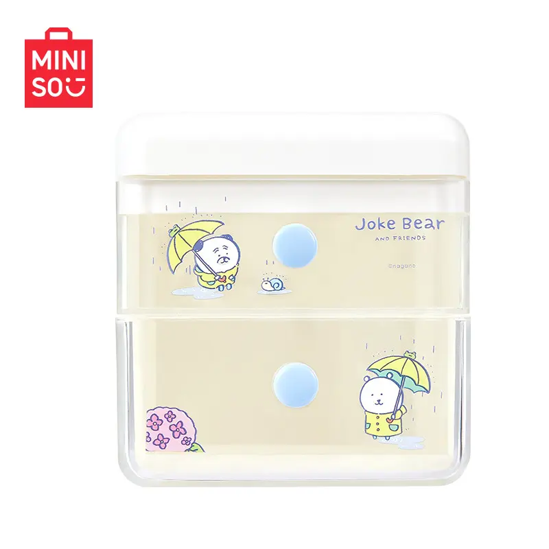 MINISO Cute Compact Printed Chiikawa Joke Bear Desktop Storage Box - 2 Drawers, Lid, Dustproof, Stackable Organiser for Jewelry, Stationery, Back To School Home Organizing, Desk Use