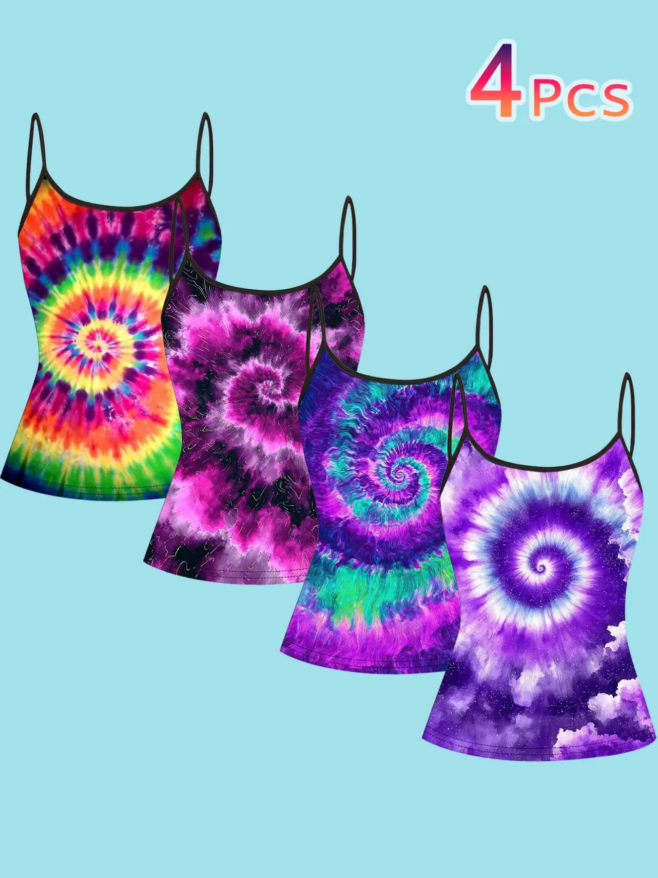 4 Pcs Tie Dye Strapless Tank Tops for Women, Summer Tops Trendy, Summer Y2K Sweet Cool Style, Casual Chic, Slim Fit Sleeveless Inner Outer Wear, All Seasons Casual Clothing