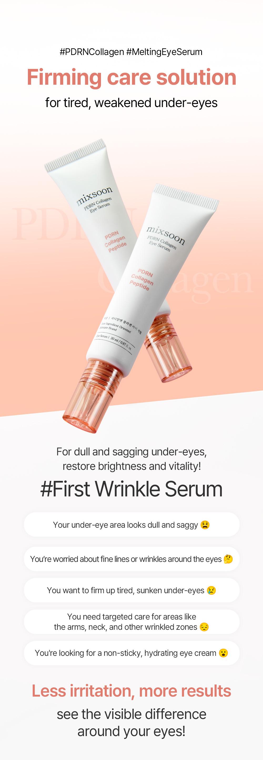 [mixsoon Official] PDRN Collagen Eye Serum 0.68 Fl. Oz / 20ml — Eye Bags Care, Peptide, Hydrating, Lightweight dropper, Korean Glass Skin Care