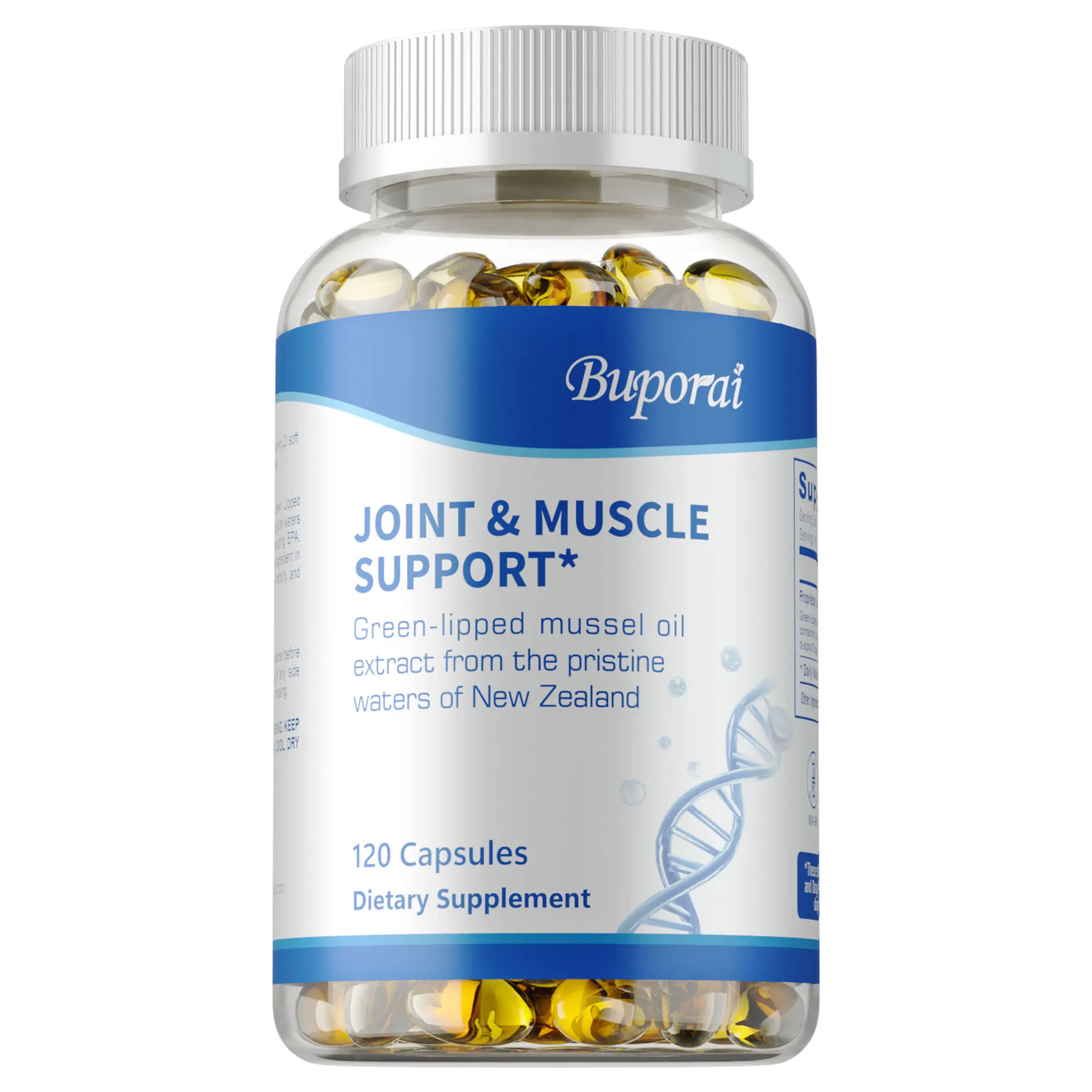 Buporai Joint Support Supplement with Green-Lipped Mussel Oil Extract—supports joint and muscle health; 60/120 softgels; suitable for men and women.