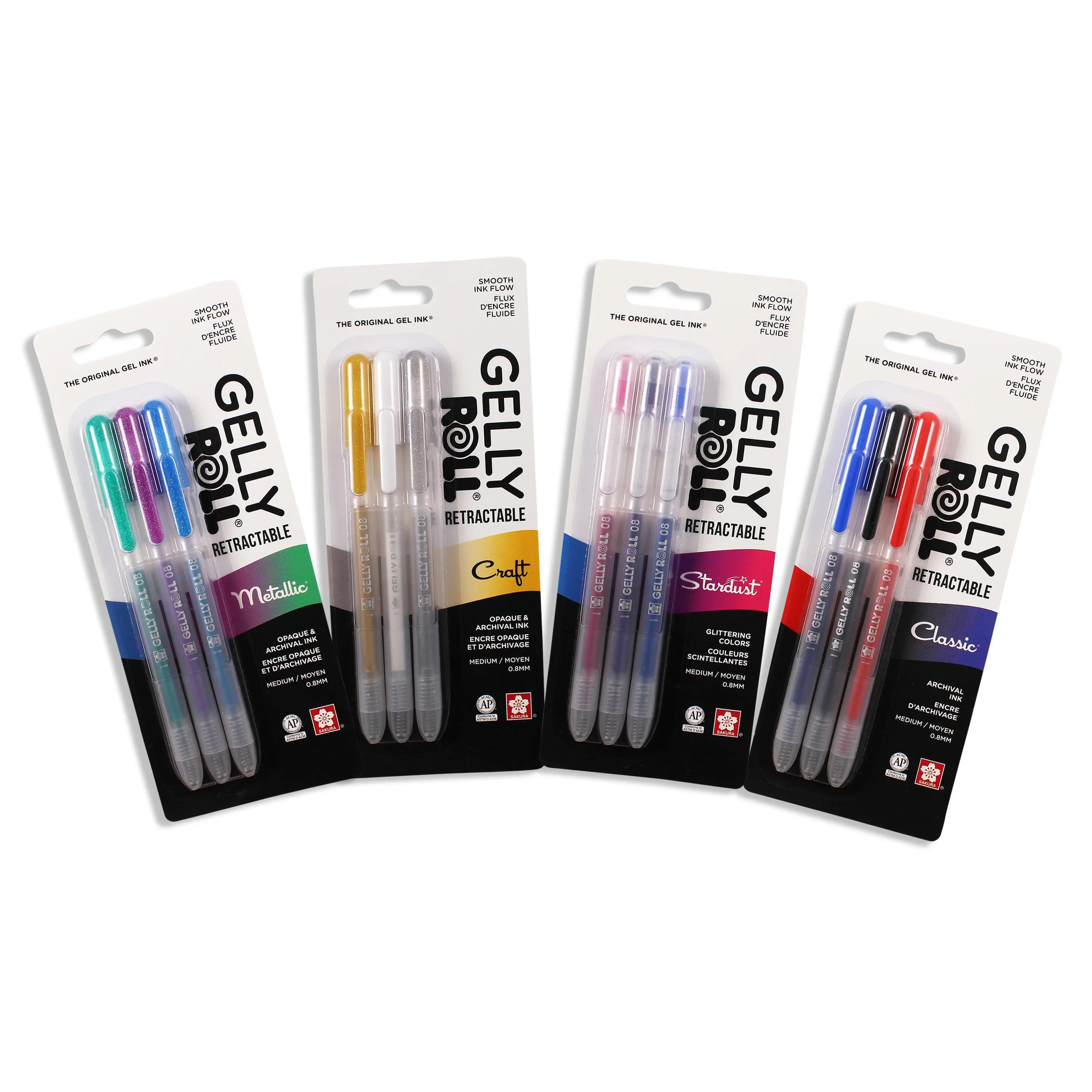 Sakura Gelly Roll Retractable Colored Gel Pens Set - 4 Bundles (3 Packs Each, 12 Total), Smooth Writing Pen for Artwork, Vivid Colors Writing Stationery for Office Use