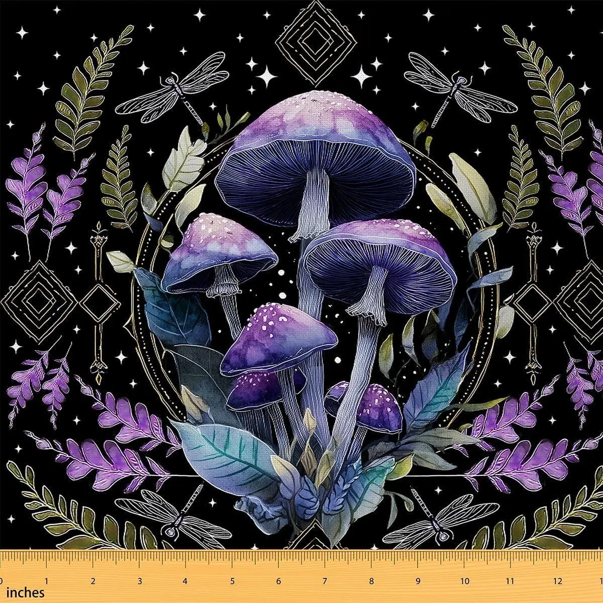 Feelyou Purple Polyester Mushroom Fabric by the Yard - Dragonflies, Nature Herbs, Plants, Star Pattern Upholstery Fabric for Chairs, Easy Cleaning Indoor/Outdoor Home DIY Projects Waterproof,sohochic