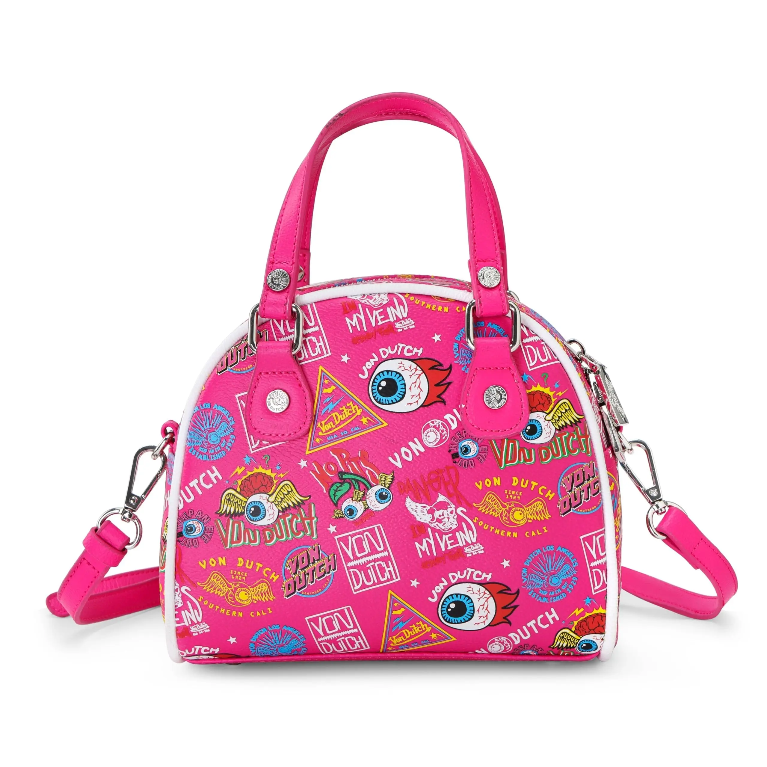 Women's Pink Bowling Bag, Retro Handbag with Iconic Logo and Feminine Aesthetic - Spacious for Daily Use and Travel, Everyday Carry, 1950S Retro Style Women's Handbags, Travel-Friendly, Retro Print, Bowling Bag Women's Handbags