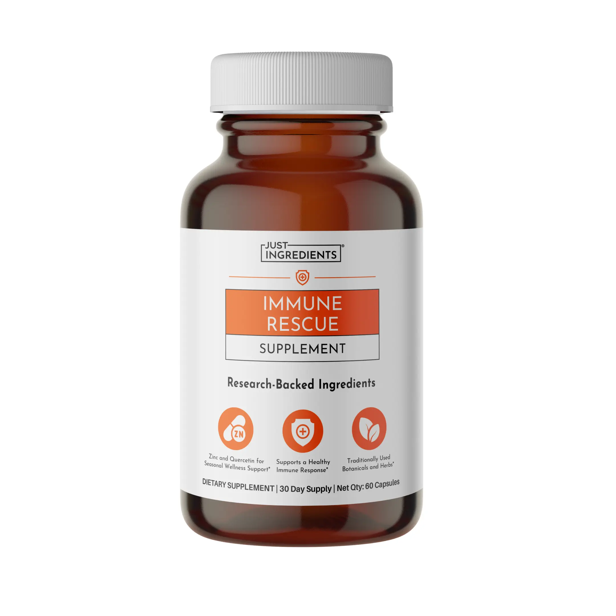 Just Ingredients Immune Rescue Supplement with Ashwagandha Lutein Probiotics Zinc & Elderberry for Daily Vitamins & Antioxidant 30 Servings